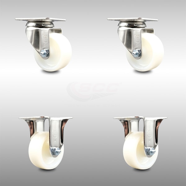 3 Inch 316SS Nylon Wheel Swivel Top Plate Caster Rigid, 2PK